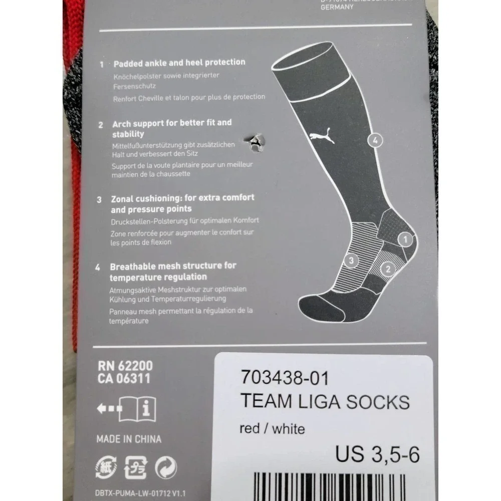 Puma Liga Knee High Socks Red Size 2 US 3.5-6